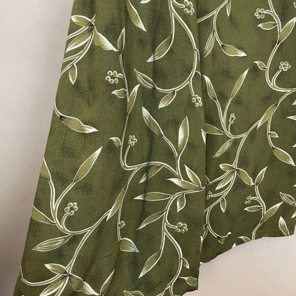 Vintage 90s Dress Green Leafy Floral Momcore Rayon Sleeveless Tie Waist Green - Picture 12 of 15